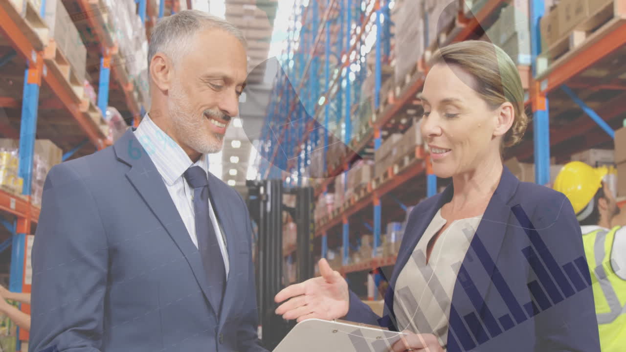 animação do processamento de dados financeiros e de diversos trabalhadores no armazém