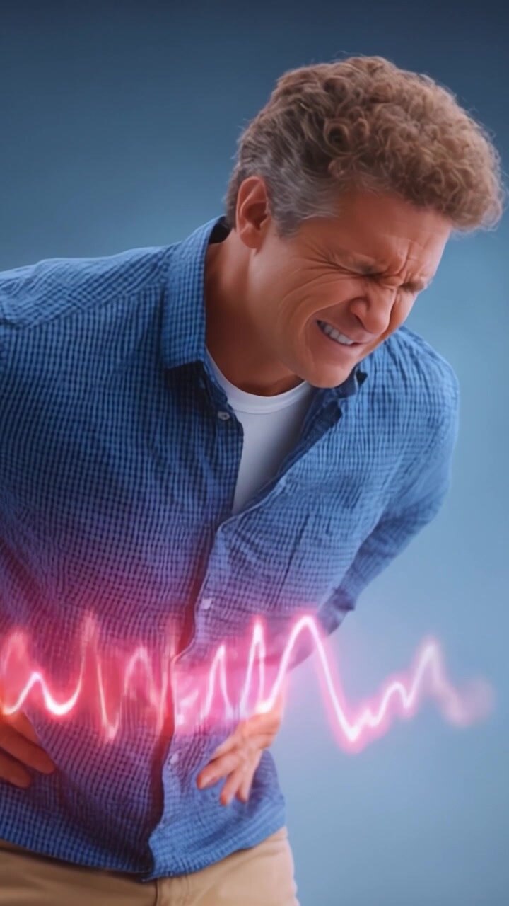 Illustrazione dell'esperienza del disagio: un uomo che si contrae dal dolore con una grafica del battito cardiaco che rappresenta la sua lotta fisica