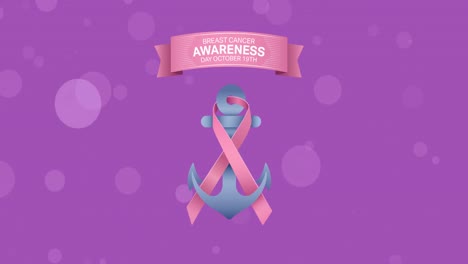 animación del texto de concienciación sobre el cáncer de mama sobre la cinta rosa del cáncer de mama