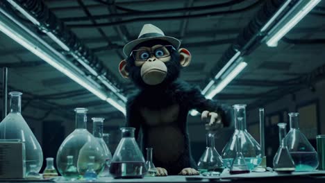 científico chimpancé gracioso en un laboratorio