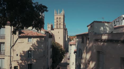 watching the cathedral from above in the city center, montpellier - france