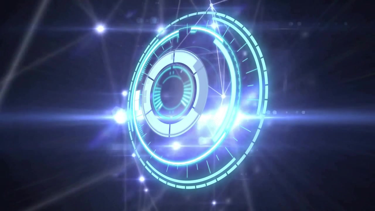 Holographic interface fading in, rotating rings pulsing, transmitting data burst for network scan