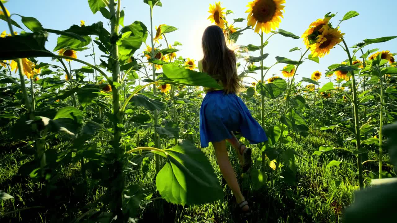 Girl Running Through a Sunflower Field