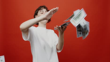 woman celebrating with money