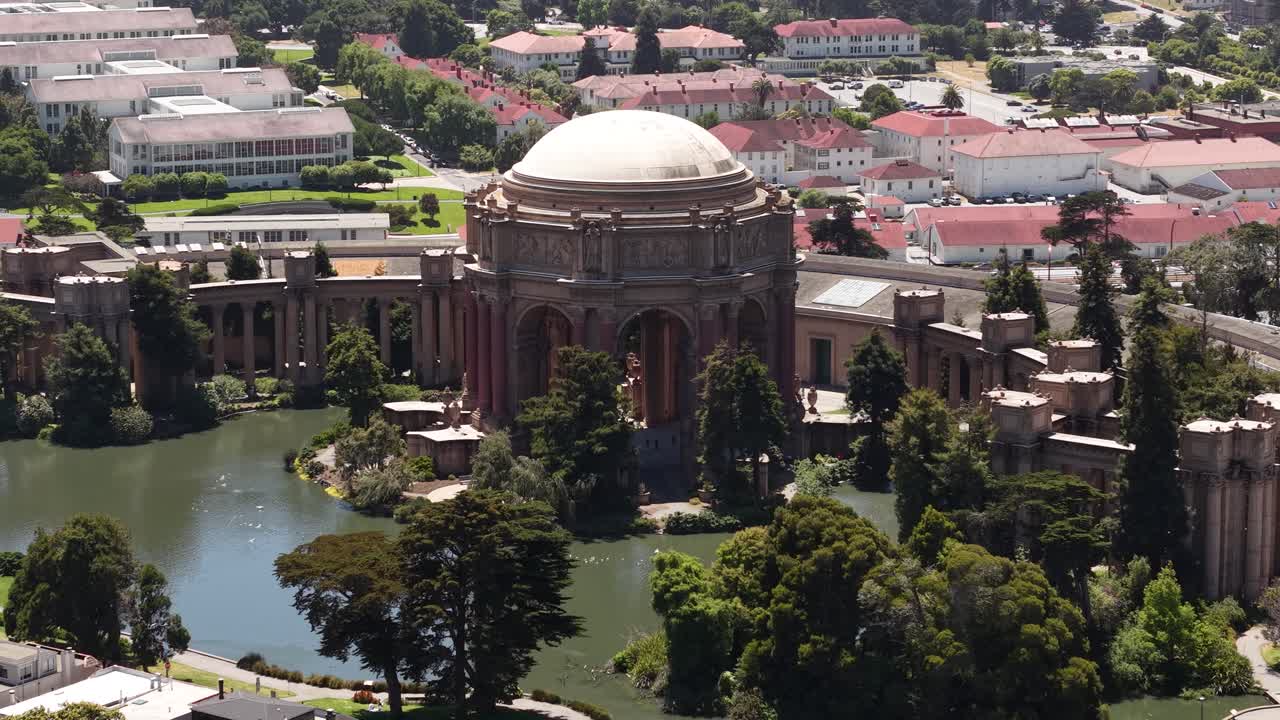 Palace of Fine Arts, San Francisco California USA, Drone Shot of Historic Landmark