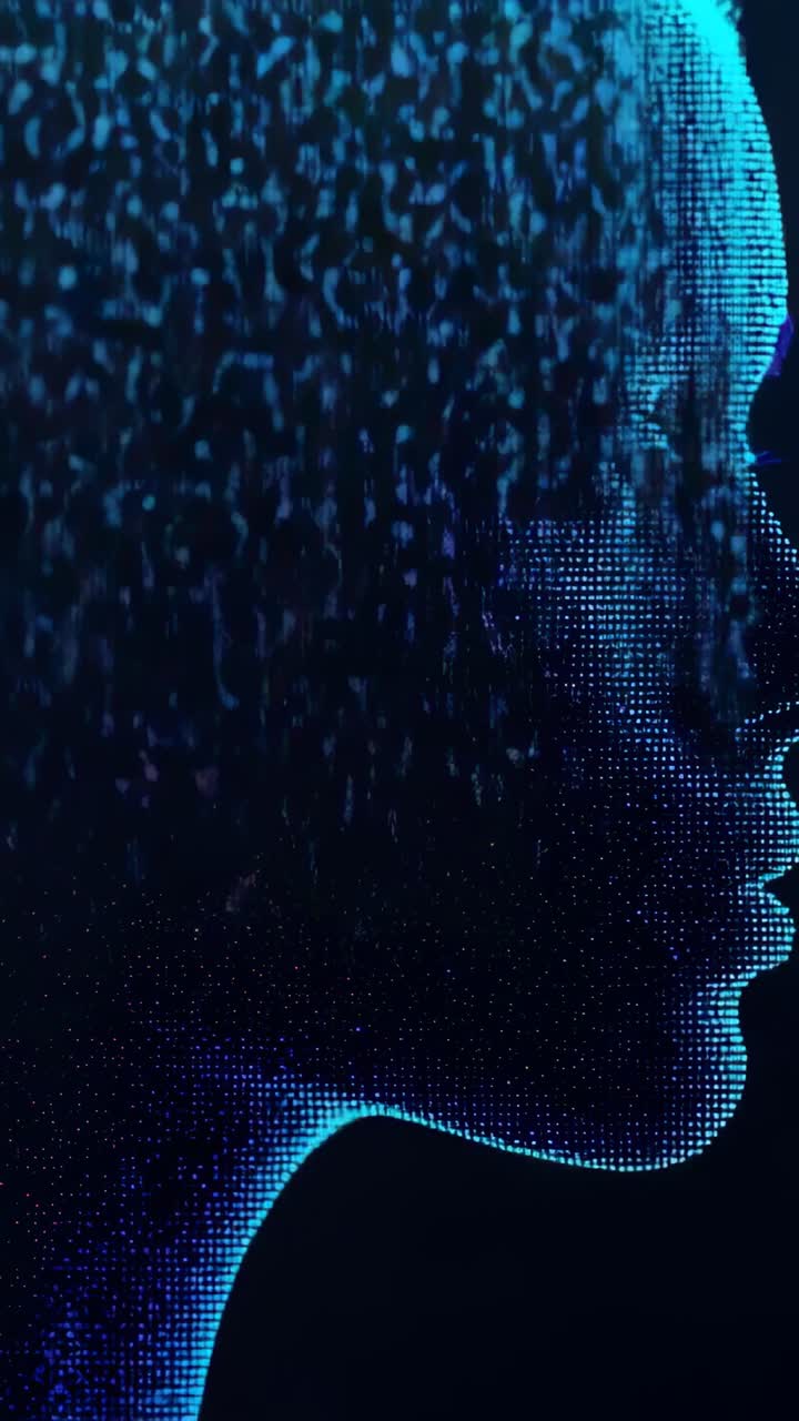 Vertical video: Starting particles flowing over point-cloud head in ...