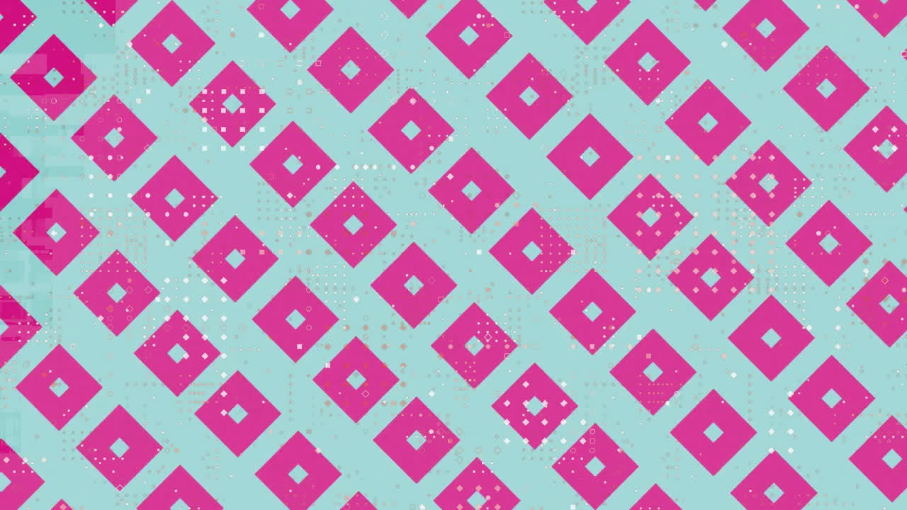 Animation of yellow and pink square pattern over data processing on green background