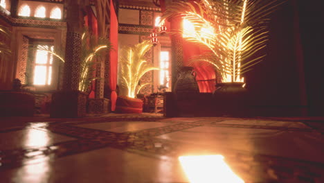 luxurious moroccan interior design with palm trees and sunlight