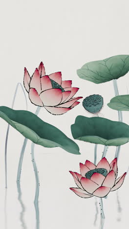 chinese retro painting style lotus illustration.