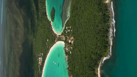 Vertical-aerial-over-Kuto,-Kanumera-Bays-separated-by-Kuto-Peninsula