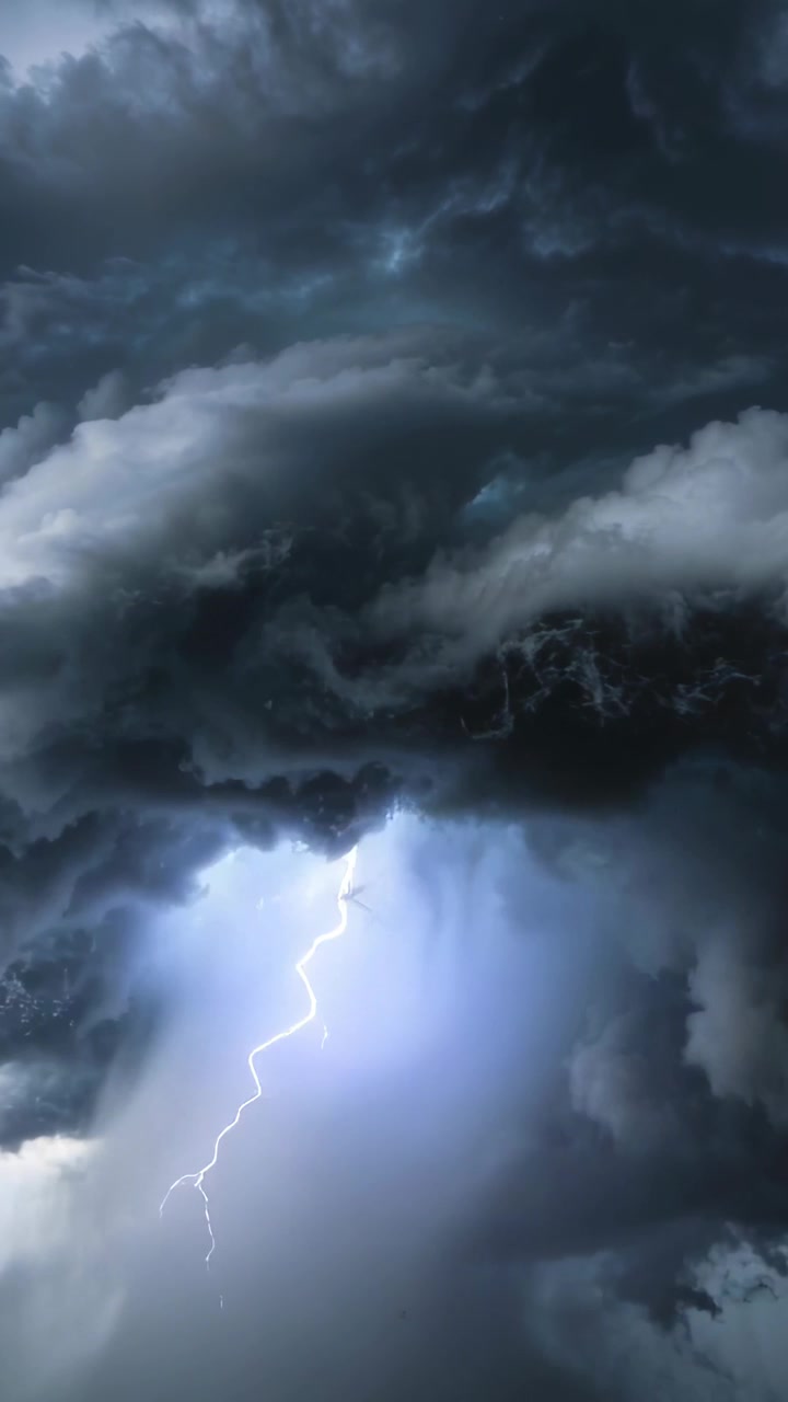 Vídeo vertical: Gravando nuvem de tempestade intensificando-se acima, mostrando chuva forte e coluna descendente.