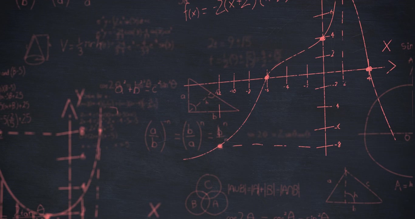 Mathematical equations on chalkboard