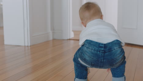 baby boy learning to walk toddler exploring home curious infant walking through house enjoying childhood