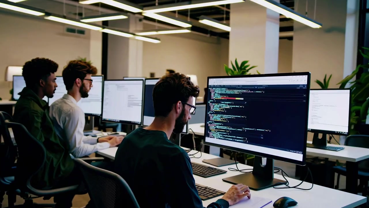 Software Developers Working on Code in Modern Office