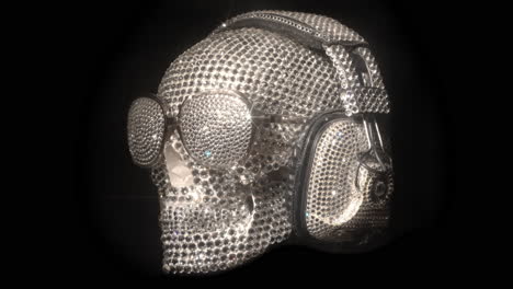 increíble cráneo cubierto de diamantes con auriculares y gafas de sol