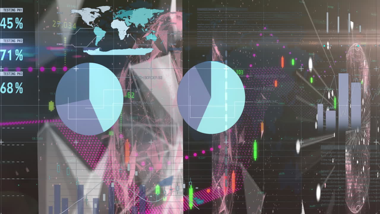 검은 바탕에 전 세계에 대한 데이터 처리의 애니메이션