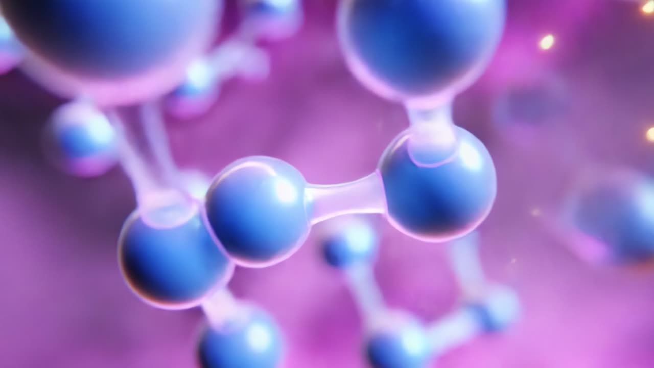 Exploring the Intricacies of Molecular Structures: A Vivid Visualization of Colorful Molecules Connected by Bonds Against a Mystical Purple Glow Representing the Nature of Chemistry and Science