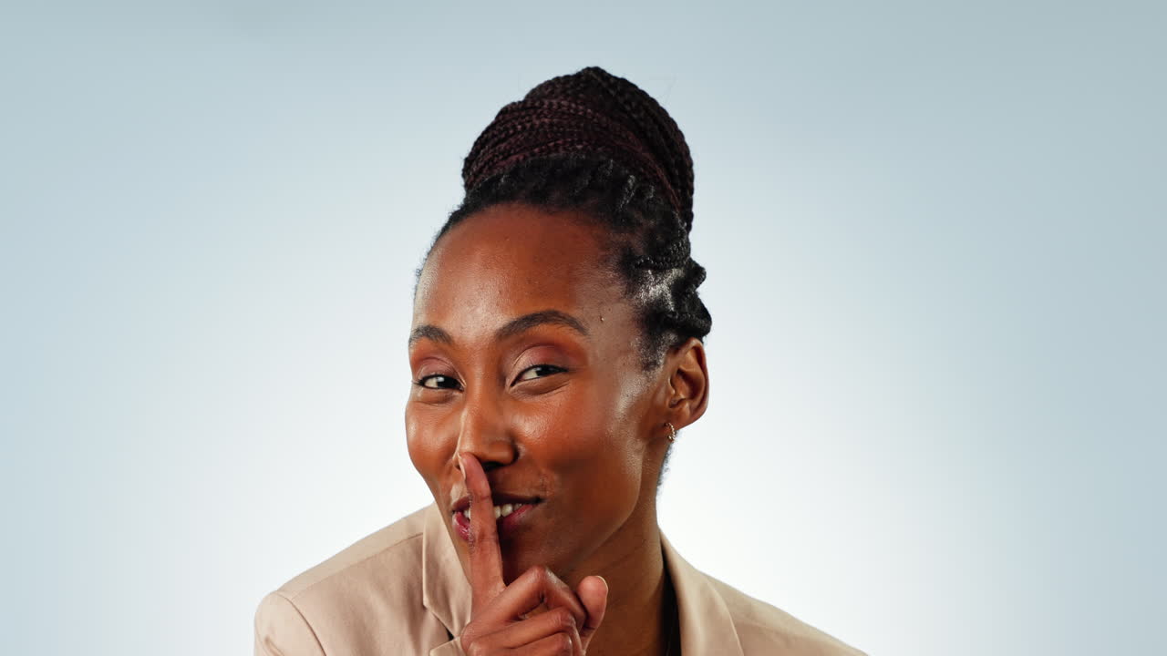 Face, smile and privacy with a black woman silent