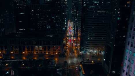 e randolph st from metropolis city chicago during night aerial