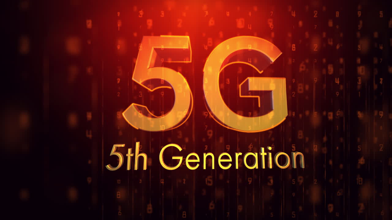 animación de texto de 5g 5a generación sobre puntos brillantes que se mueven