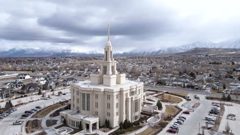 aerial view of payson utah temple - lds church, church of jesus christ of latter-day saints in payson, utah, usa