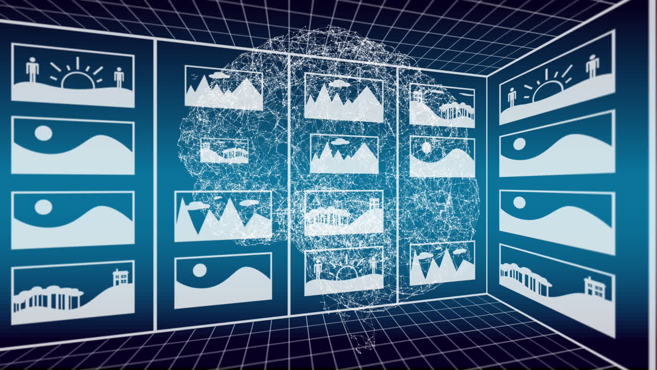 animación de un texto e icono, procesamiento de datos sobre el cerebro