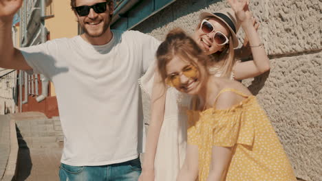 group of friends enjoying a sunny day in the city