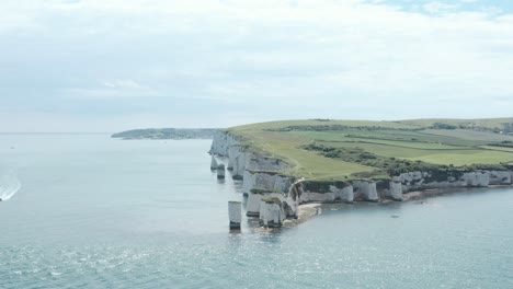 establecimiento de una toma con drones de los acantilados de tiza de old harry rocks
