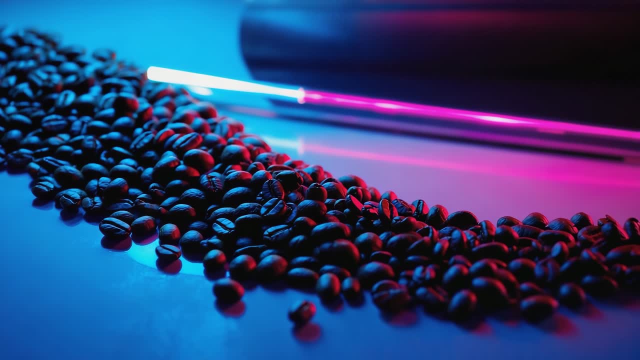 Coffee beans with neon lighting