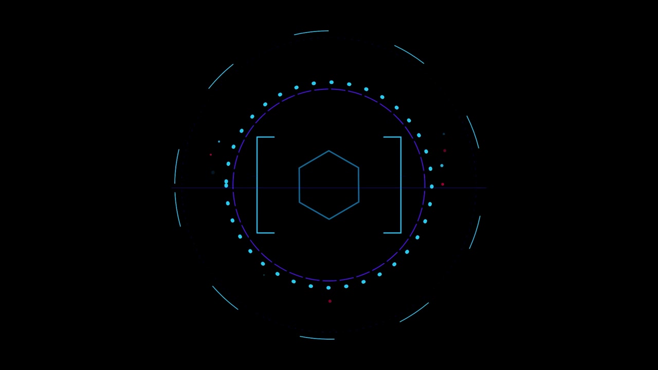 Futuristic Digital HUD Interface with Rotating Hexagon