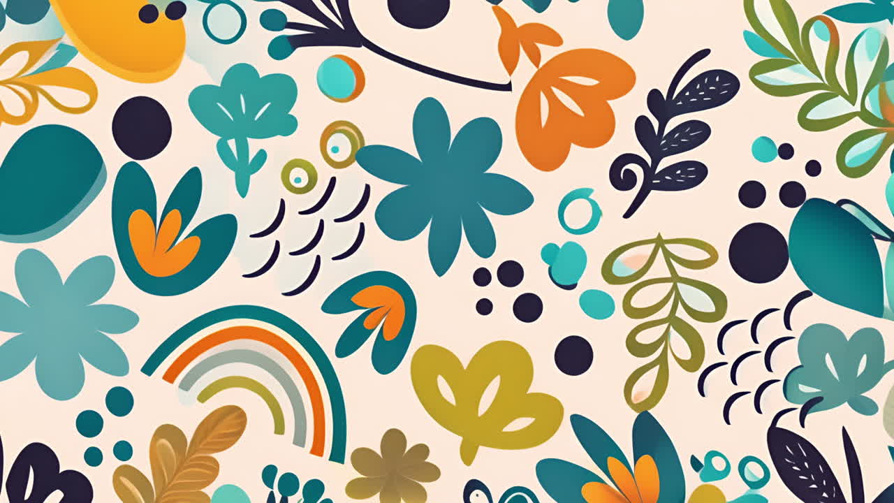 Colorful floral and rainbow shapes animation on light background