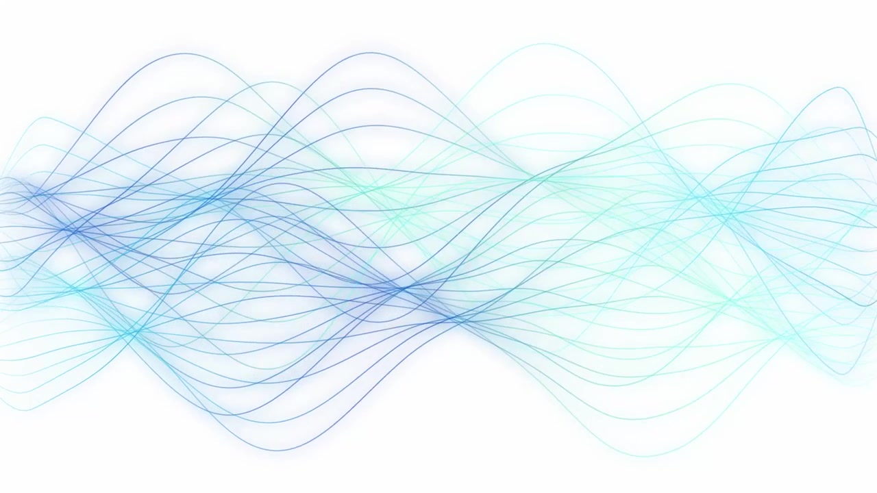 Smooth blue and cyan waves of light ribbons undulating gracefully across a white background.