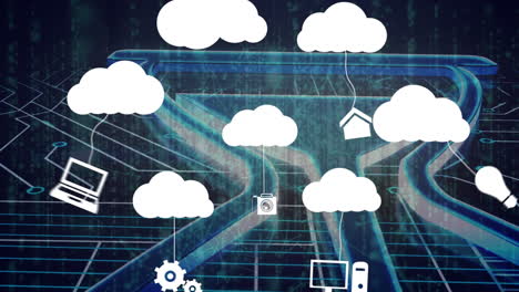 animazione della rete di connessioni su icone multimediali