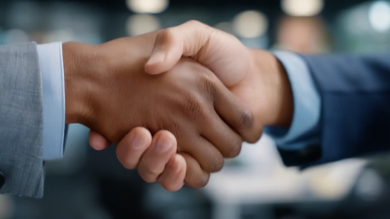 A Professional Handshake Symbolizing Partnership, Trust, and Collaboration Between Two Individuals in a Corporate Setting, Highlighting Business Interaction and Connection