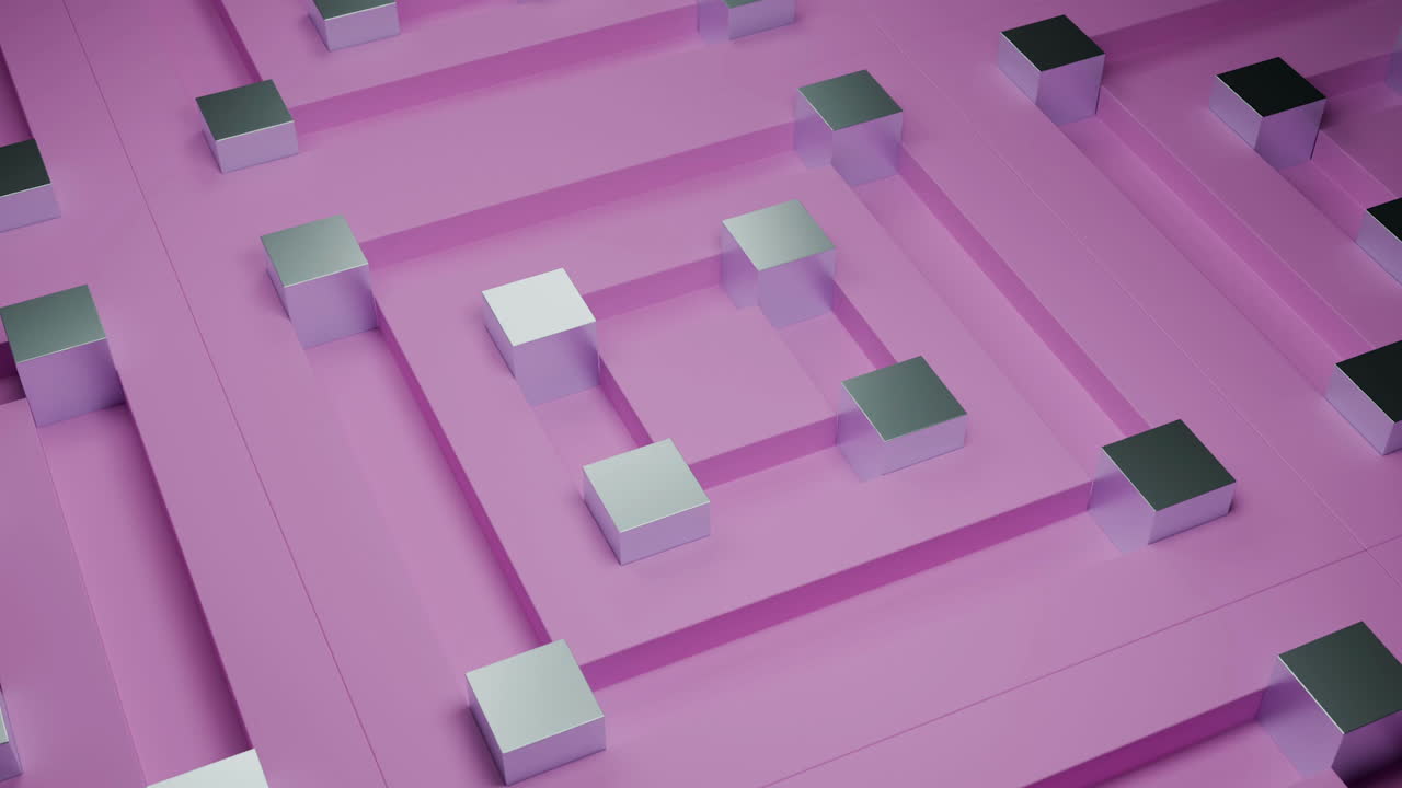 Abstract Geometric Design with Metal Cubes on a Pink Background