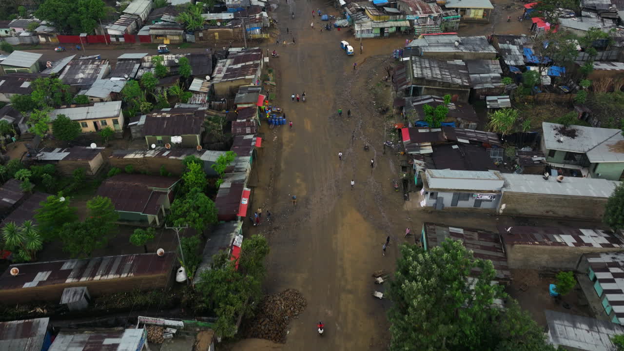 Drone revealing scenic Jinka in soft daylight