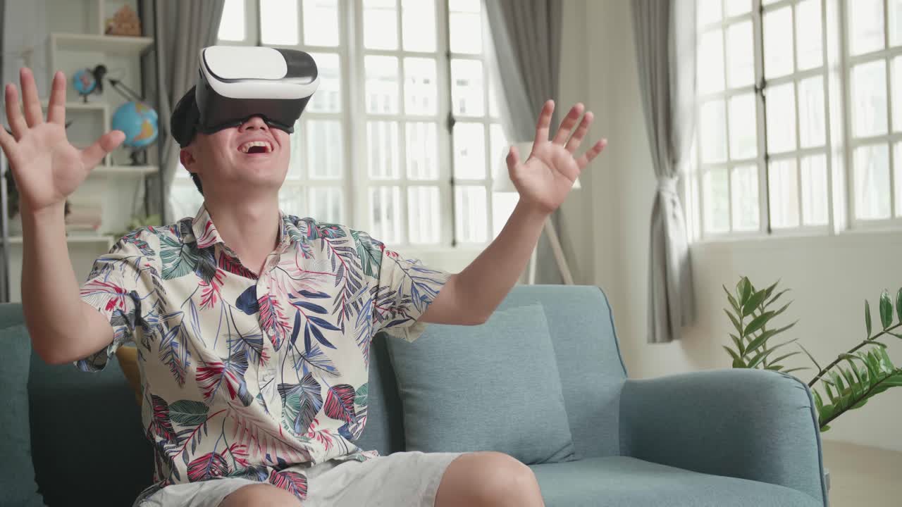Man enjoying a VR experience at home