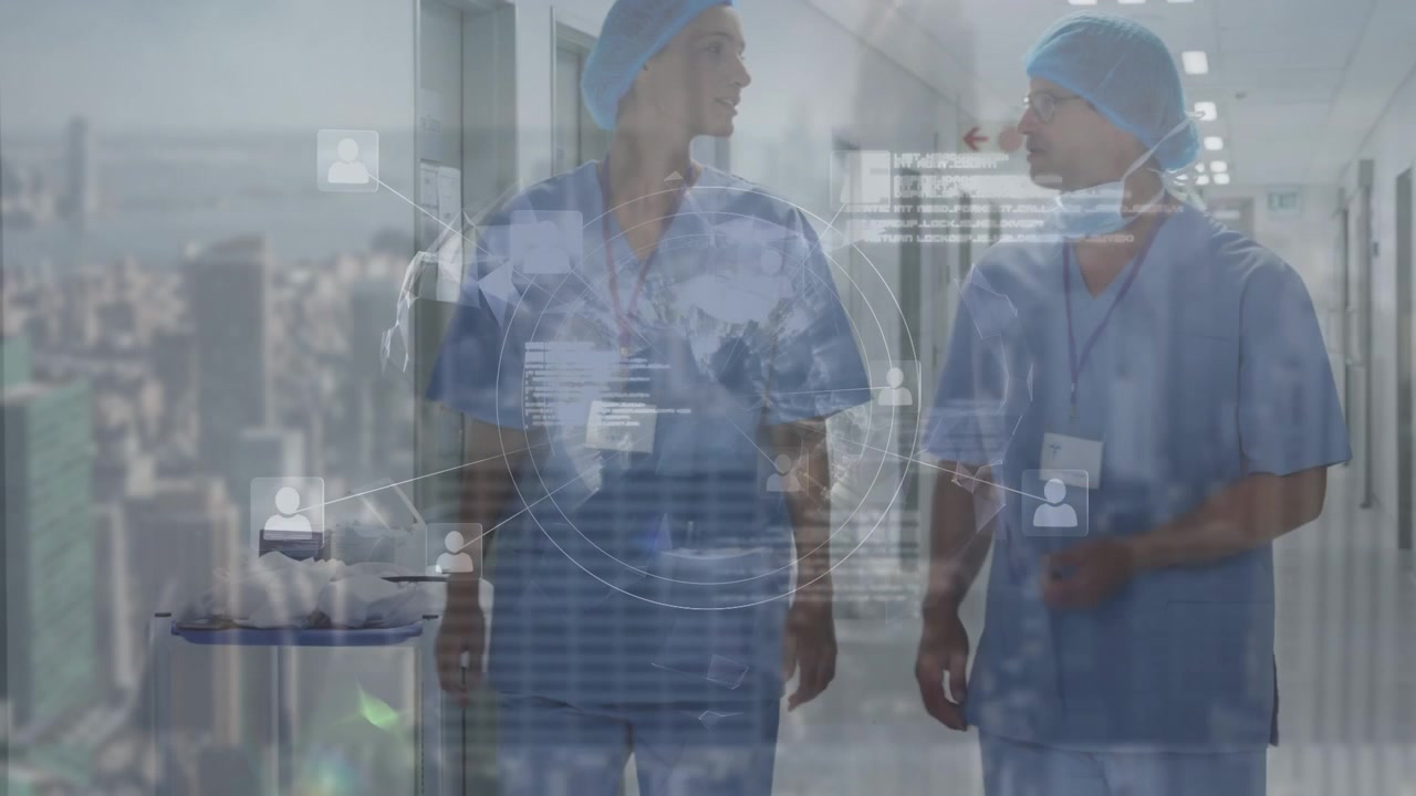 Animation af databehandling over kaukasiske læger der taler