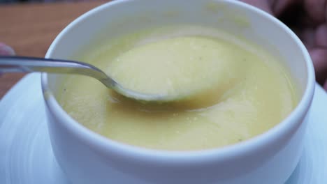 creamy soup in a white bowl