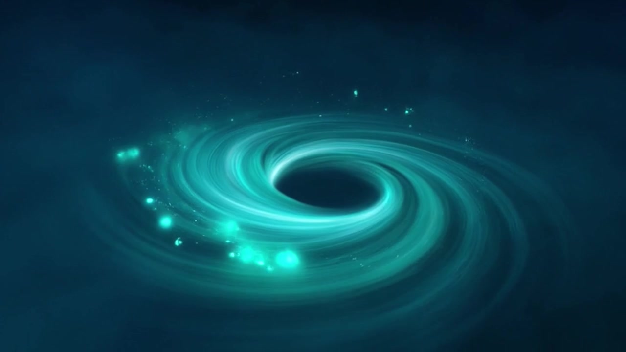 Abstract Glowing Teal Energy Vortex Swirling in Dark Space