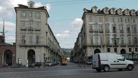 tram that enters piazza castello from via po in 4k