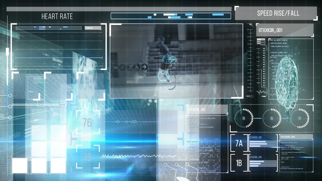 파란색 배경의 화면에서 의료 데이터 처리의 애니메이션