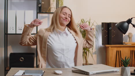 young business woman freelancer at office start working on laptop computer sends online messages