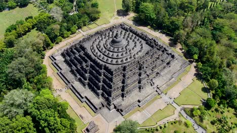 Aerial-view-in-Borobudur-Temple-on-Java,-Indonesia,-empty-due-to-pandemic