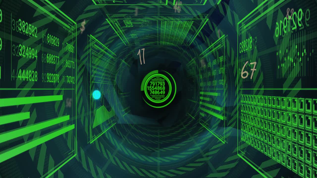 검은색 배경의 모양 위에 데이터 처리의 애니메이션