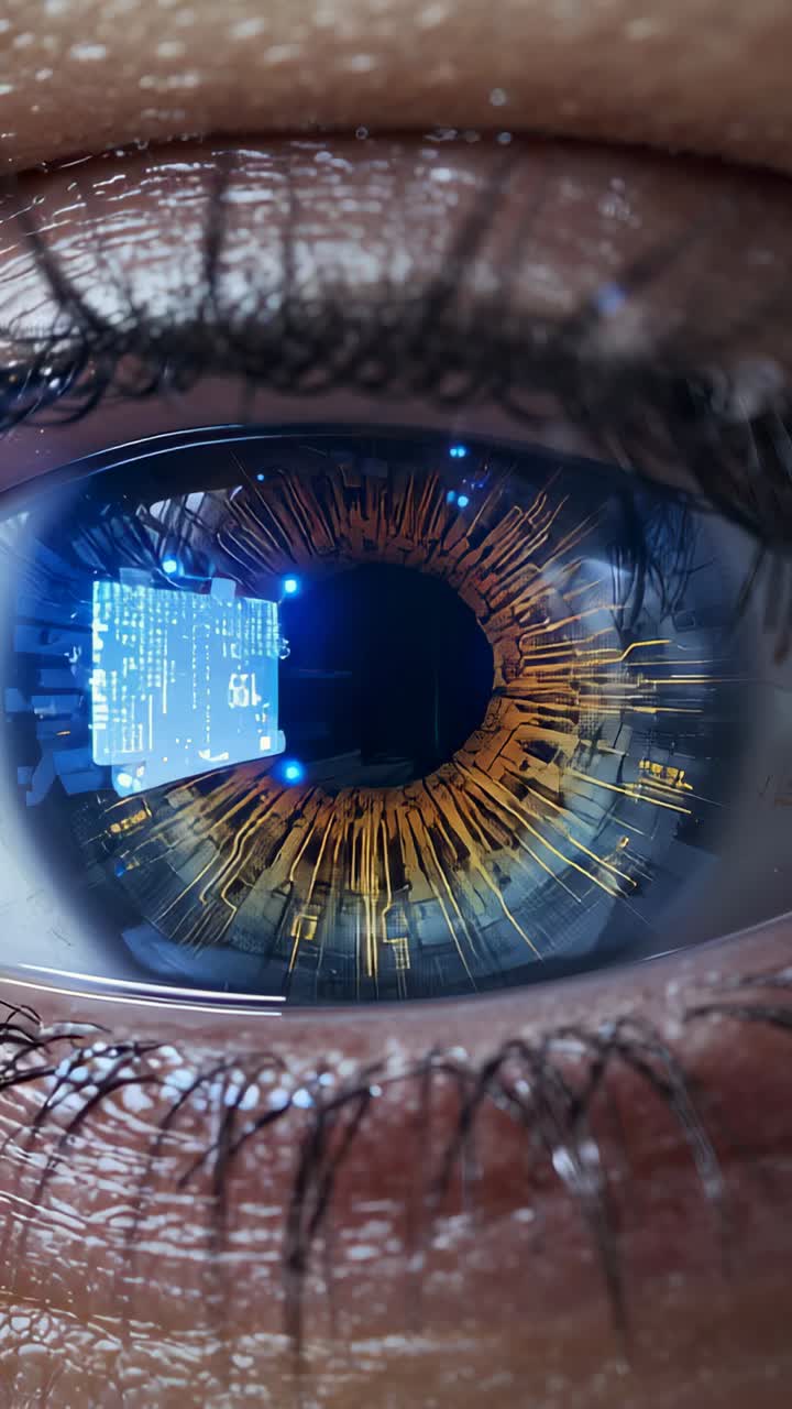 Video verticale: segnale che avvia la scansione dell'occhio in esecuzione per la visualizzazione in primo piano, pannello dati che riflette