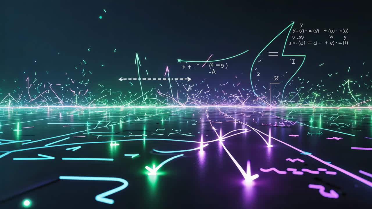Abstract Digital Data Visualization with Neon Mathematical Elements