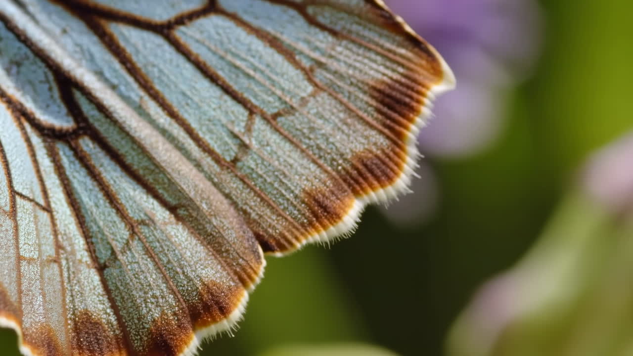 Scatto macro di un'ala di farfalla che mostra scaglie e venature delicate