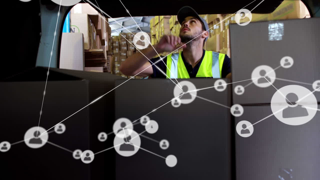 animación de conexiones de red con personas iconos con trabajadores