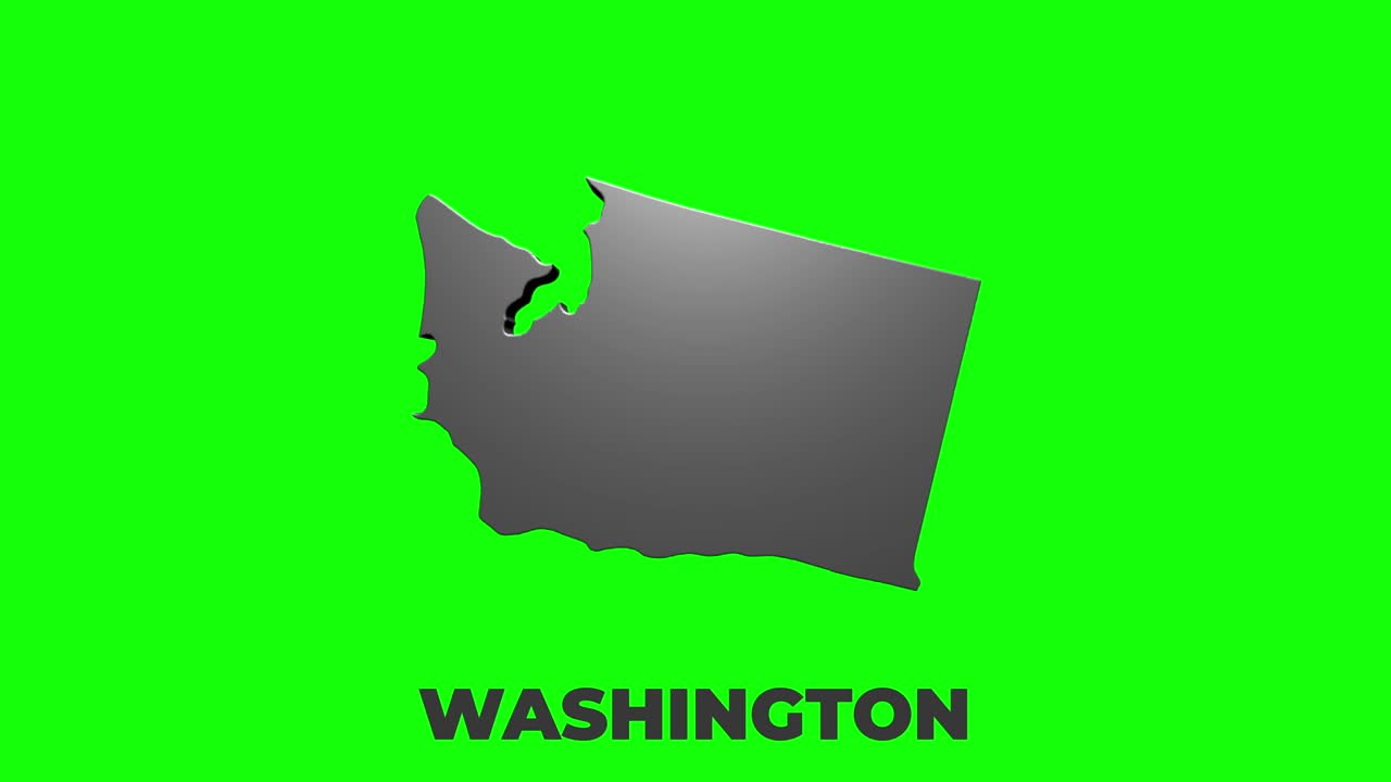 estado de washington de los estados unidos de américa. marcador de ubicación de plata 3d animado en el mapa. fácil de usar con el modo de transparencia de pantalla en su video.